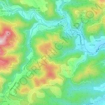 Mapa topográfico La Chareyre, altitude, relevo