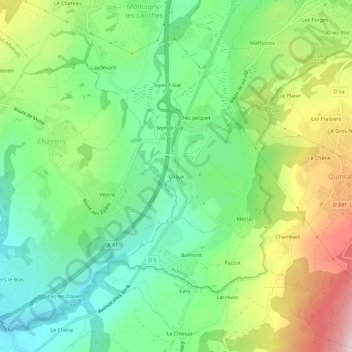 Mapa topográfico Chaux, altitude, relevo