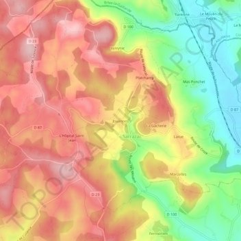 Mapa topográfico Jouannes, altitude, relevo