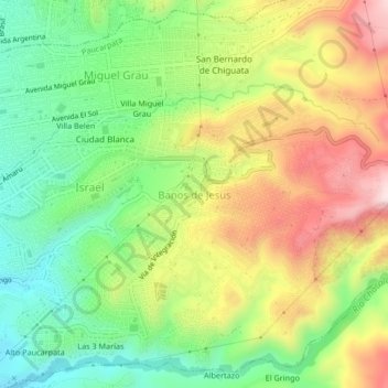 Mapa topográfico Baños de Jesus, altitude, relevo