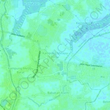 Mapa topográfico Kampung Melayu Timur, altitude, relevo