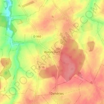 Mapa topográfico Walincourt, altitude, relevo