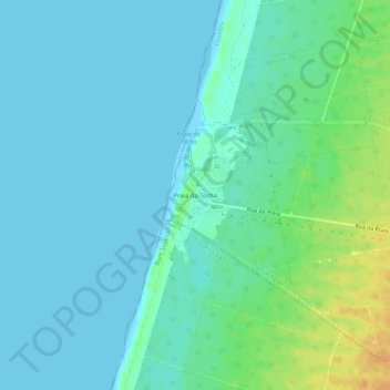 Mapa topográfico Praia da Tocha, altitude, relevo