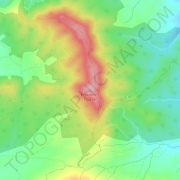 Mapa topográfico Enxames, altitude, relevo