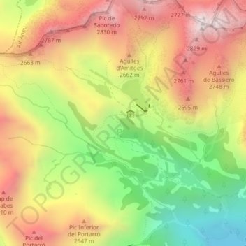 Mapa topográfico Pi d'Amitges, altitude, relevo
