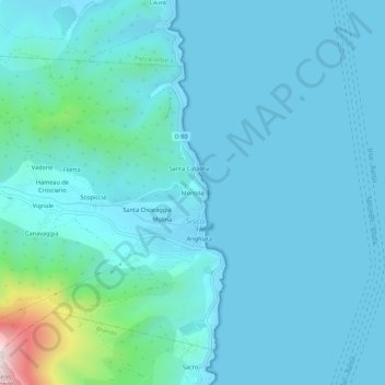 Mapa topográfico Mortola, altitude, relevo