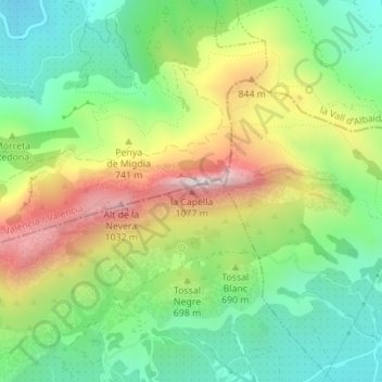 Mapa topográfico la Capella, altitude, relevo