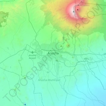 Mapa topográfico Arusha, altitude, relevo