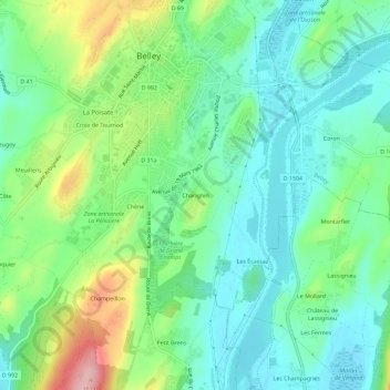 Mapa topográfico Charignin, altitude, relevo