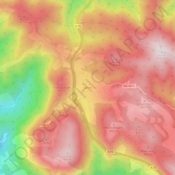 Mapa topográfico Gorriti, altitude, relevo