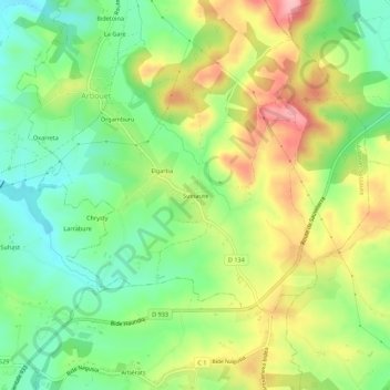 Mapa topográfico Sussaute, altitude, relevo