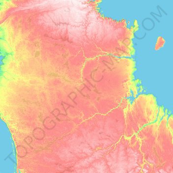 Mapa topográfico Nunavik, altitude, relevo