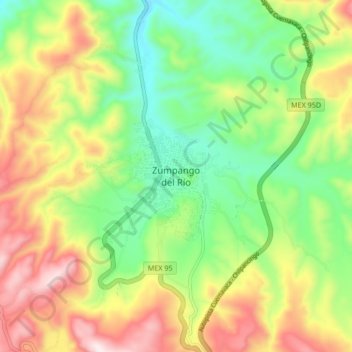 Mapa topográfico Zumpango del Río, altitude, relevo