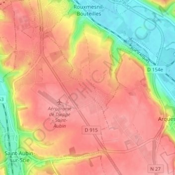 Mapa topográfico Rouxmesnil le Haut, altitude, relevo
