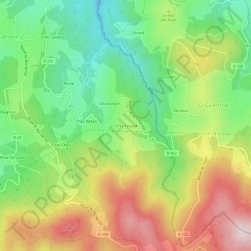 Mapa topográfico Chez Pacaud, altitude, relevo
