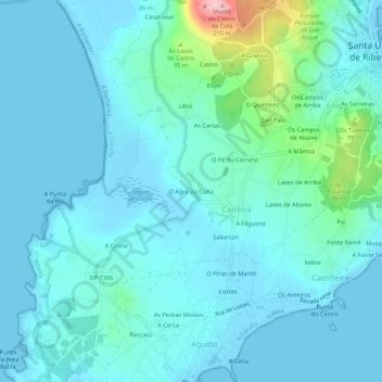 Mapa topográfico O Agro da Cuña, altitude, relevo
