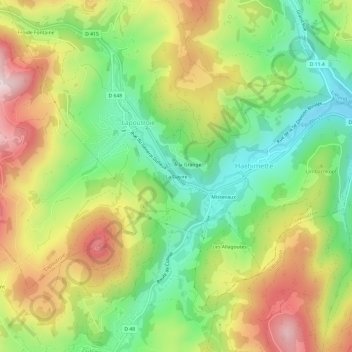 Mapa topográfico La Gayire, altitude, relevo