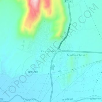 Mapa topográfico Ciudad de Dios, altitude, relevo