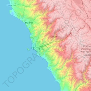 Mapa topográfico Province of Lima, altitude, relevo