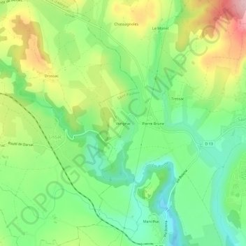 Mapa topográfico Vérignac, altitude, relevo