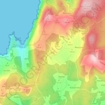 Mapa topográfico Viseo, altitude, relevo
