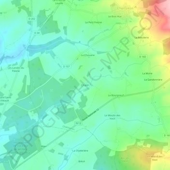 Mapa topográfico Churin, altitude, relevo