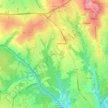 Mapa topográfico La Beffe, altitude, relevo