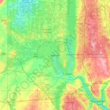 Mapa topográfico Warren, altitude, relevo