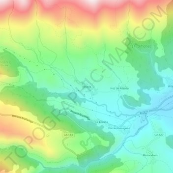 Mapa topográfico Abiada, altitude, relevo