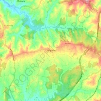 Mapa topográfico Campelos, altitude, relevo