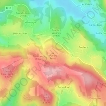 Mapa topográfico Puy du Fraud, altitude, relevo