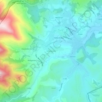 Mapa topográfico Lehenbizkai, altitude, relevo