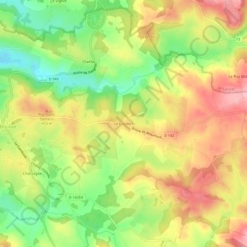 Mapa topográfico Le Coudert, altitude, relevo