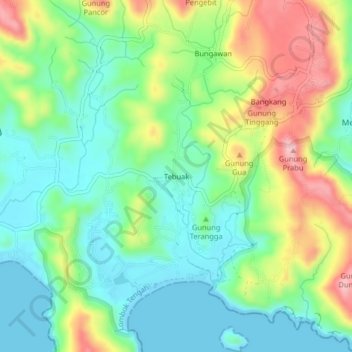 Mapa topográfico Tebuak, altitude, relevo
