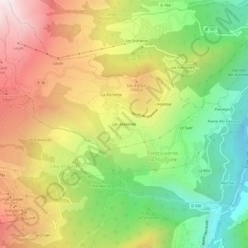 Mapa topográfico Les Anselmes, altitude, relevo