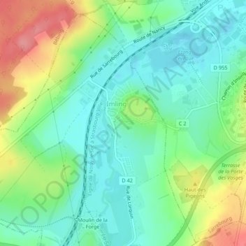 Mapa topográfico Rue du Coin, altitude, relevo