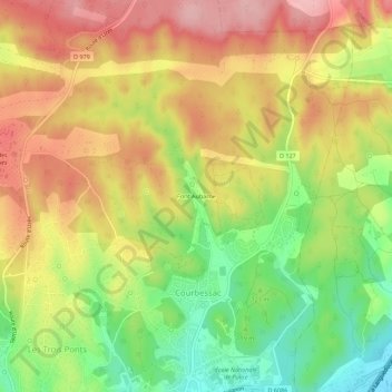 Mapa topográfico Font Aubarne, altitude, relevo