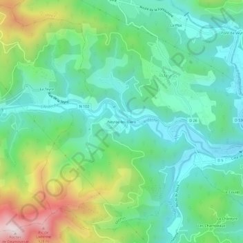 Mapa topográfico Neyrac-les-Bains, altitude, relevo