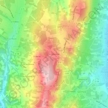 Mapa topográfico Le Chevronnet, altitude, relevo