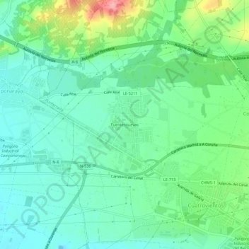 Mapa topográfico Fuentesnuevas, altitude, relevo