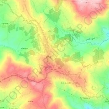 Mapa topográfico Borba de Godim, altitude, relevo