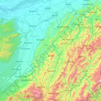 Mapa topográfico Wokha, altitude, relevo