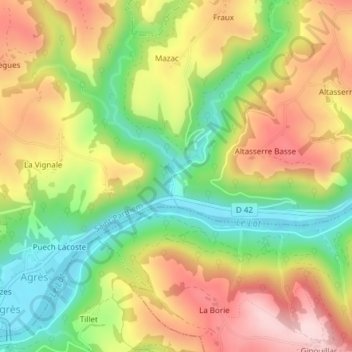 Mapa topográfico Puech du Cayla, altitude, relevo