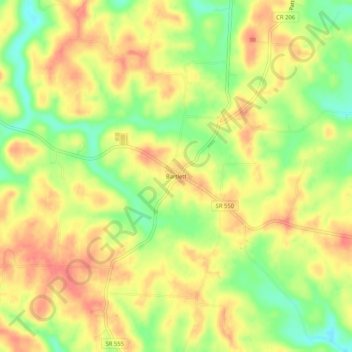 Mapa topográfico Bartlett, altitude, relevo