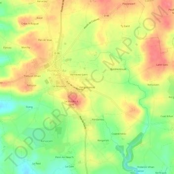 Mapa topográfico Kerguinaouic, altitude, relevo