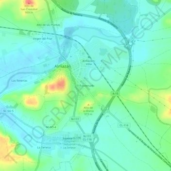 Mapa topográfico El Panderuelo, altitude, relevo