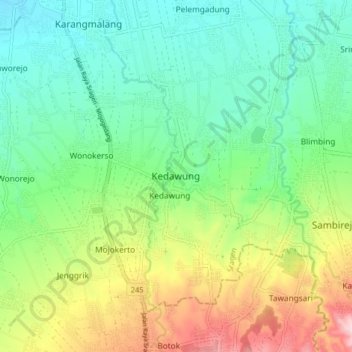 Mapa topográfico Kedawung, altitude, relevo