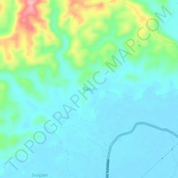 Mapa topográfico Batui, altitude, relevo