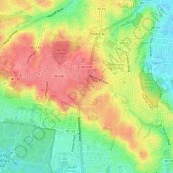 Mapa topográfico Groveton, altitude, relevo