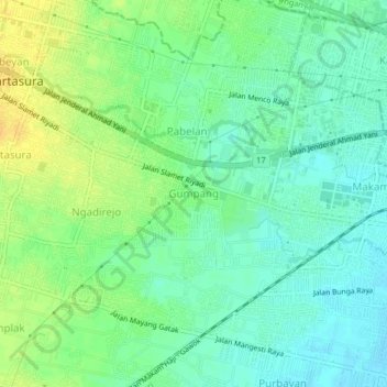 Mapa topográfico Gumpang, altitude, relevo